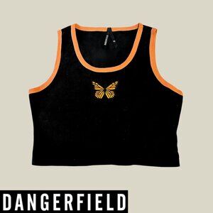 Dangerfield butterfly embroidered cropped tank top in black & orange (L)